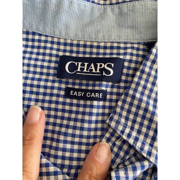 Chaps Button Up Shirt Men Size XL Blue Plaid Easy-Care Cotton Blend Short Sleeve - Picture 4 of 5